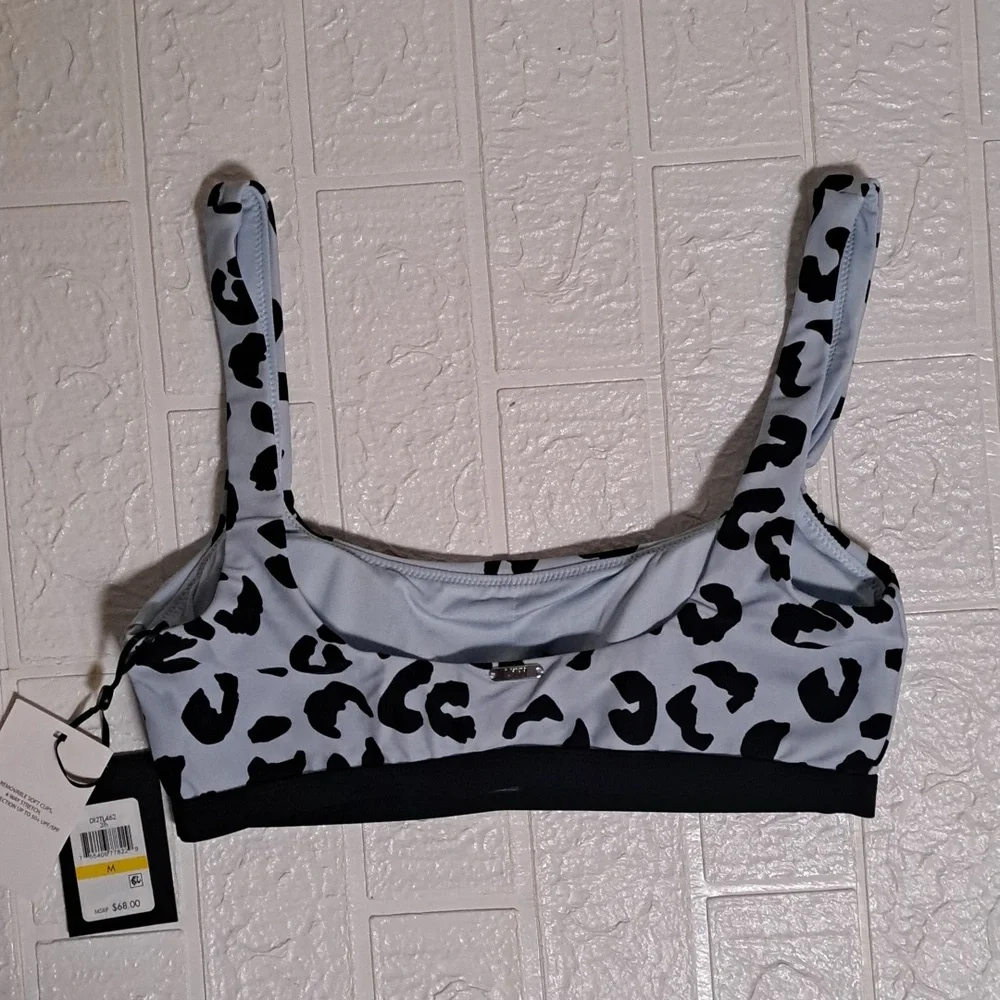 DKNY Blue Leopard Print Bikini Swim Top